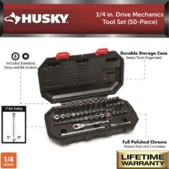 Husky 1/4 In. Drive Mechanics Tool Set (50-Piece) -Husky Shop husky mechanics tool sets h50mts4d 40 1000