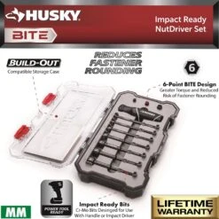 Husky BITE Metric Impact Ready Interchangeable Nut Driver Set With Cushion-Grip Handle (10-Piece) -Husky Shop husky nut driver sets hbnd10pcm 40 1000