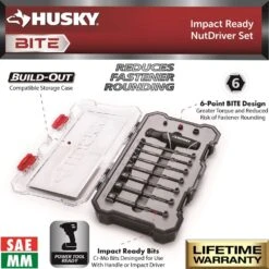 Husky BITE SAE And Metric Impact Ready Interchangeable Nut Driver Set With Cushion-Grip Handles (20-Piece) 14 Husky BITE SAE And Metric Impact Ready Interchangeable Nut Driver Set With Cushion-Grip Handles (20-Piece) -Husky Shop husky nut driver sets hbnd20pcsmcb 1d 1000