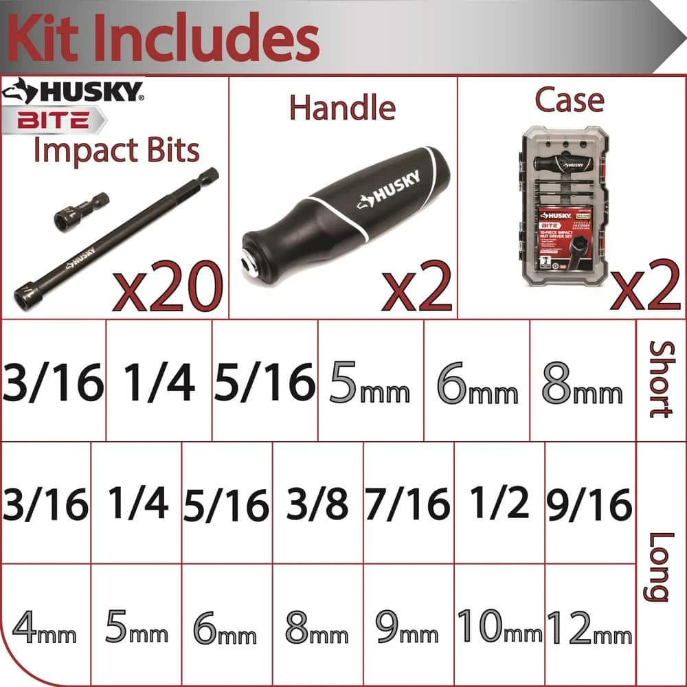 Husky BITE SAE And Metric Impact Ready Interchangeable Nut Driver Set With Cushion-Grip Handles (20-Piece) 3 Husky BITE SAE And Metric Impact Ready Interchangeable Nut Driver Set With Cushion-Grip Handles (20-Piece) - Image 3