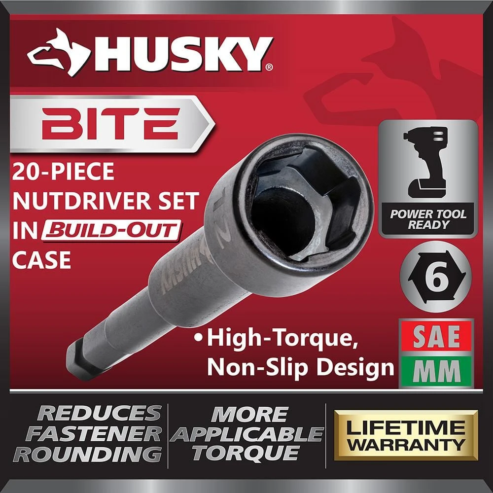 Husky BITE SAE And Metric Impact Ready Interchangeable Nut Driver Set With Cushion-Grip Handles (20-Piece) 2 Husky BITE SAE And Metric Impact Ready Interchangeable Nut Driver Set With Cushion-Grip Handles (20-Piece) - Image 2