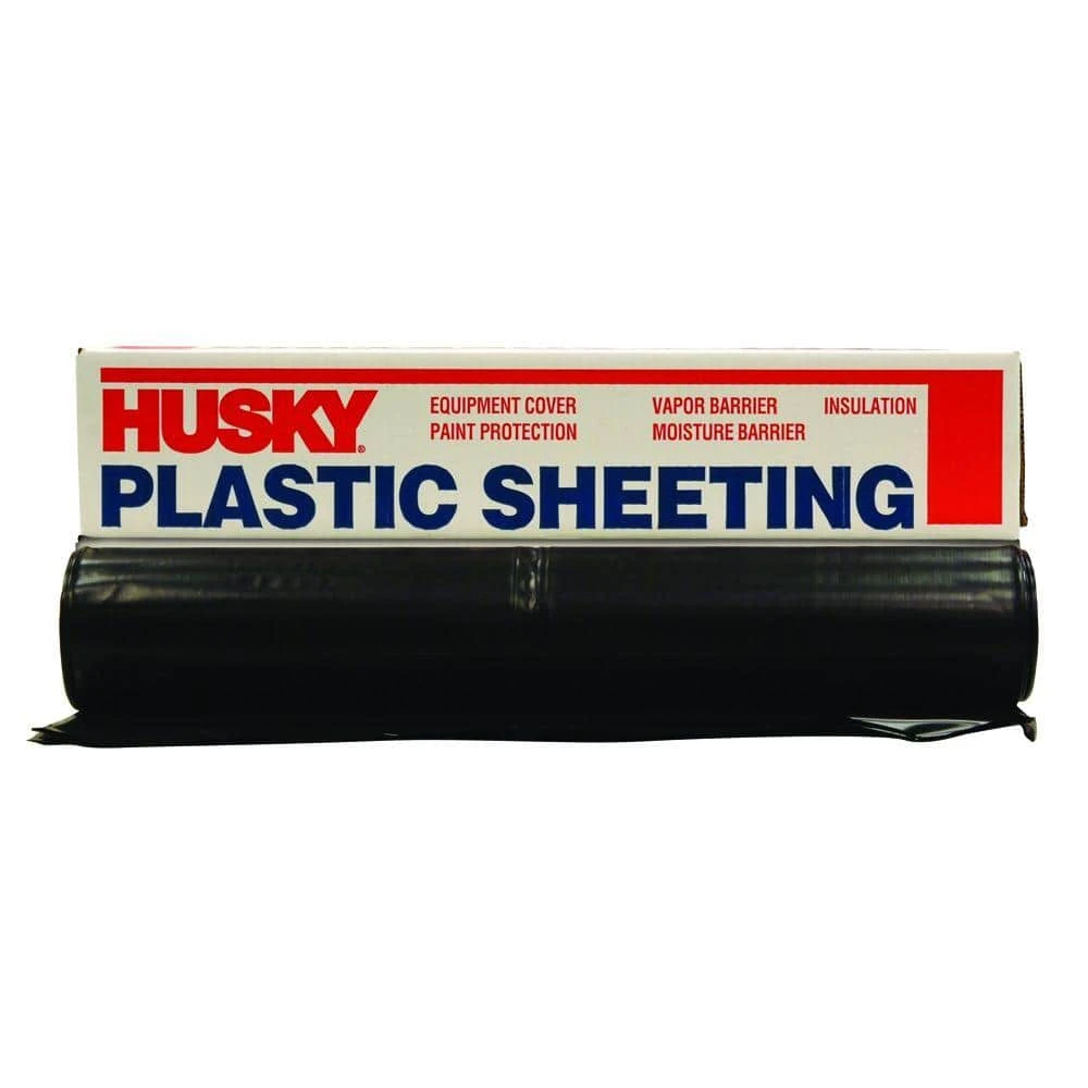 Husky 8 Ft. X 100 Ft. Black 4 Mil Plastic Sheeting 1 Husky 8 Ft. X 100 Ft. Black 4 Mil Plastic Sheeting