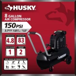 Husky 8 Gal. 150 PSI Portable Electric Oil-Free Horizontal Hotdog Air Compressor With Rubber Wheels And 1-Quick Coupler 16 Husky 8 Gal. 150 PSI Portable Electric Oil-Free Horizontal Hotdog Air Compressor With Rubber Wheels And 1-Quick Coupler -Husky Shop husky portable air compressors 0300816 a0 1000