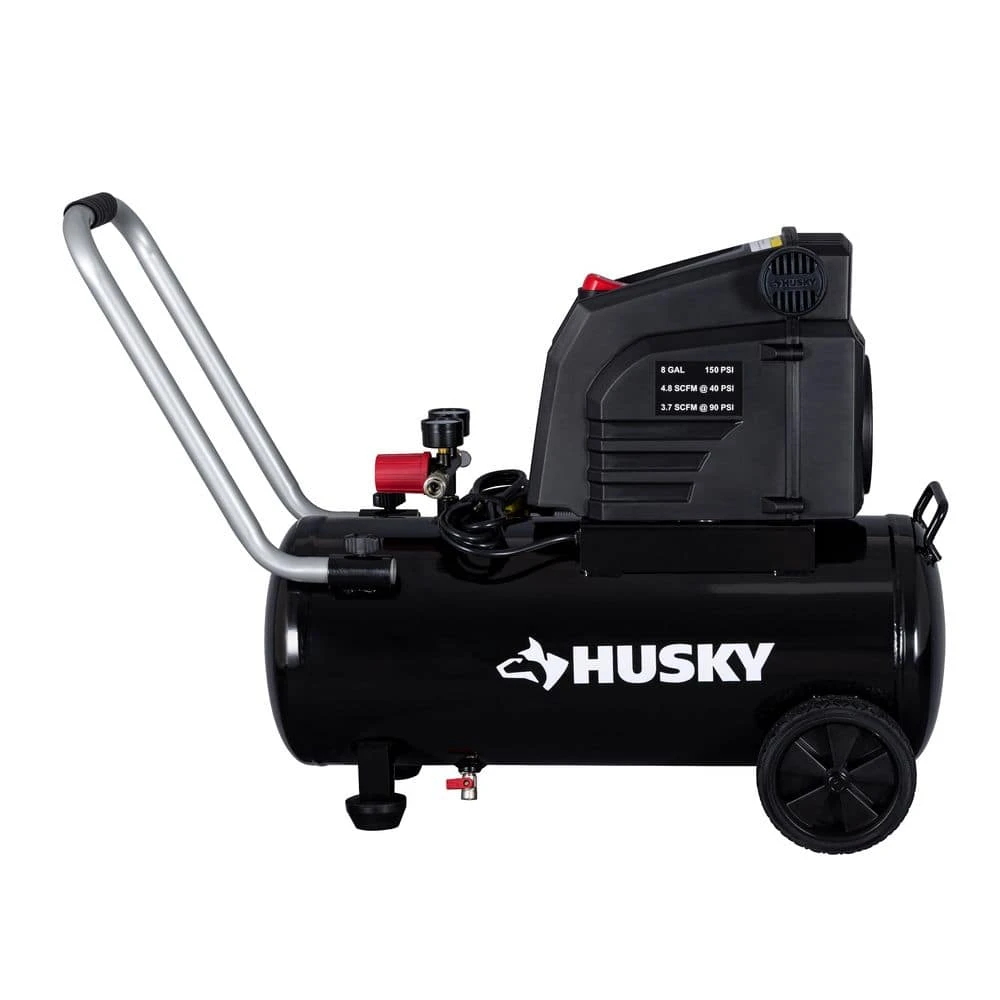 Husky 8 Gal. 150 PSI Portable Electric Oil-Free Horizontal Hotdog Air Compressor With Rubber Wheels And 1-Quick Coupler 2 Husky 8 Gal. 150 PSI Portable Electric Oil-Free Horizontal Hotdog Air Compressor With Rubber Wheels And 1-Quick Coupler - Image 2