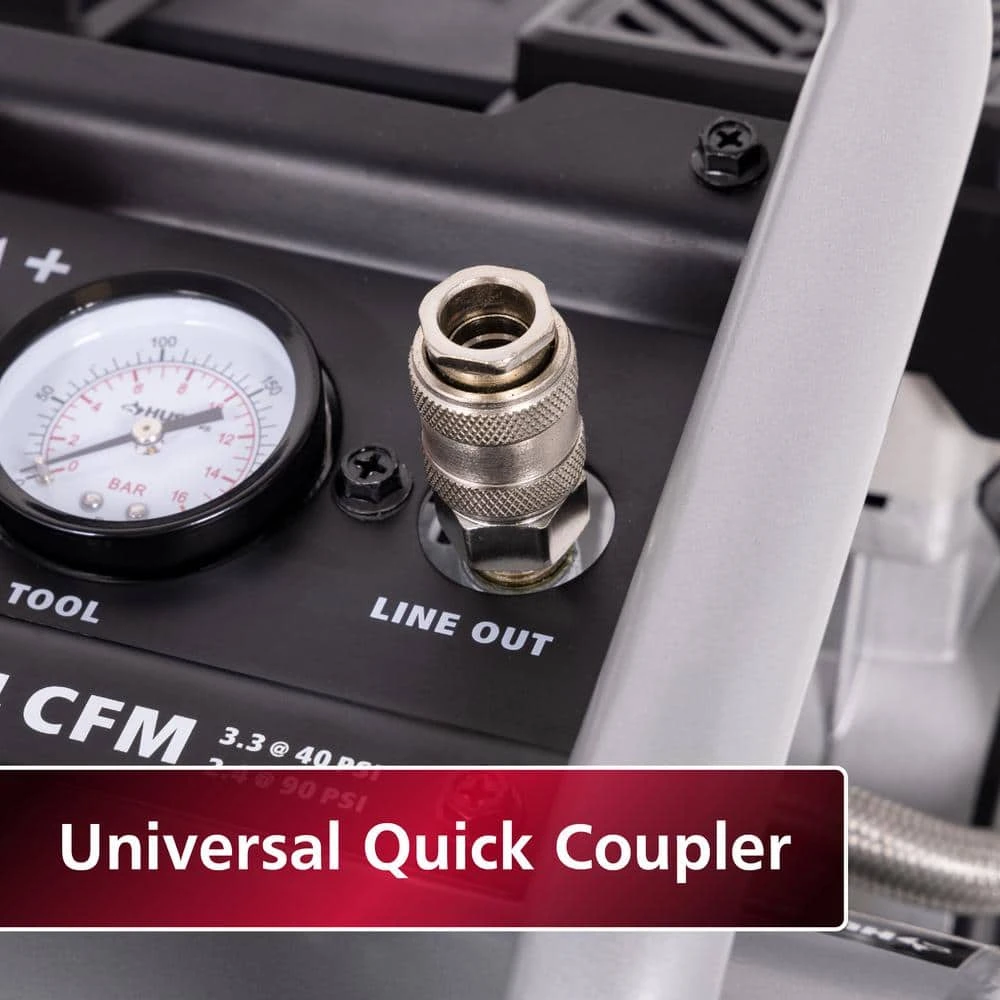 Husky 2 Gal. 135 PSI Portable Electric Oil-Free Quiet Jobsite Air Compressor With Dual Pressure Gauges And 1-Quick Coupler 7 Husky 2 Gal. 135 PSI Portable Electric Oil-Free Quiet Jobsite Air Compressor With Dual Pressure Gauges And 1-Quick Coupler - Image 7