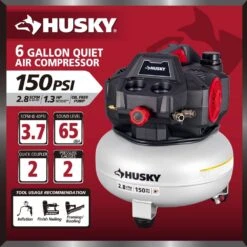 Husky 6 Gal. 150 PSI Portable Electric Oil-Free Quiet Jobsite Pancake Air Compressor With Aluminum Tank And 2-Quick Couplers -Husky Shop husky portable air compressors 3310643 a0 1000