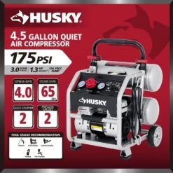 Husky 4.5 Gal. 175 PSI Portable Electric Oil-Free Quiet Twin Stack Jobsite Air Compressor W/Rubber Wheels And 2-Quick Couplers -Husky Shop husky portable air compressors 3320445 a0 1000