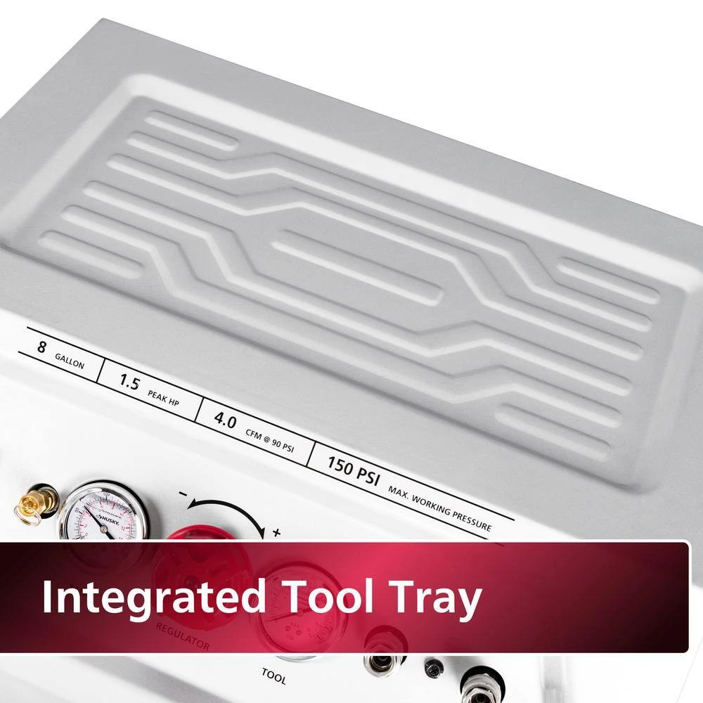 Husky 8 Gal. 150 PSI Electric Oil-Free Quiet Workshop Air Compressor In Sound Insulated Cabinet With 2-Quick Couplers 8 Husky 8 Gal. 150 PSI Electric Oil-Free Quiet Workshop Air Compressor In Sound Insulated Cabinet With 2-Quick Couplers - Image 8