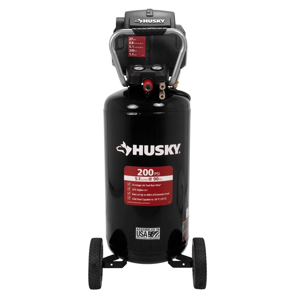 Husky 27 Gal. 200 PSI Oil Free Portable Vertical Electric Air Compressor 1 Husky 27 Gal. 200 PSI Oil Free Portable Vertical Electric Air Compressor