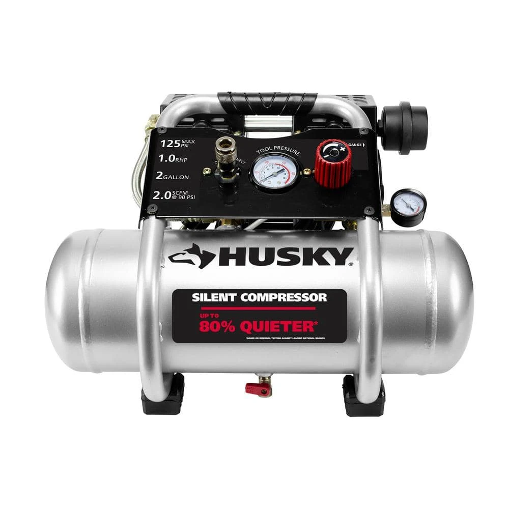 Husky 2 Gal. 125 PSI 1 HP Silent Oil Free Electric Air Compressor 1 Husky 2 Gal. 125 PSI 1 HP Silent Oil Free Electric Air Compressor