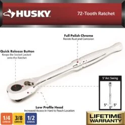 Husky 1/4 In., 3/8 In. And 1/2 In. 72-Tooth Ratchet Set In EVA (3-Piece) -Husky Shop husky ratchet sets h72rat3pceva 40 1000