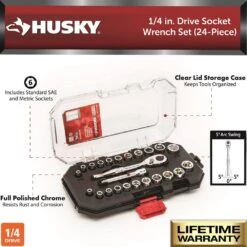 Husky 1/4 In. Drive Ratchet SAE/Metric Standard Socket Set (24-Piece) -Husky Shop husky ratchet socket sets h4d24pcsws 40 1000