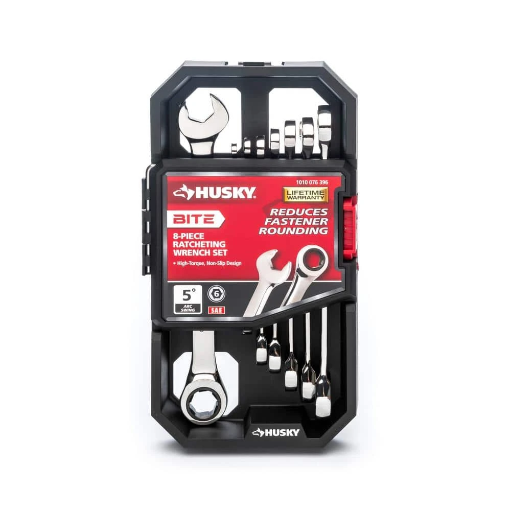Husky BITE SAE 72-Tooth Ratcheting Wrench Set (8-Piece) 1 Husky BITE SAE 72-Tooth Ratcheting Wrench Set (8-Piece)