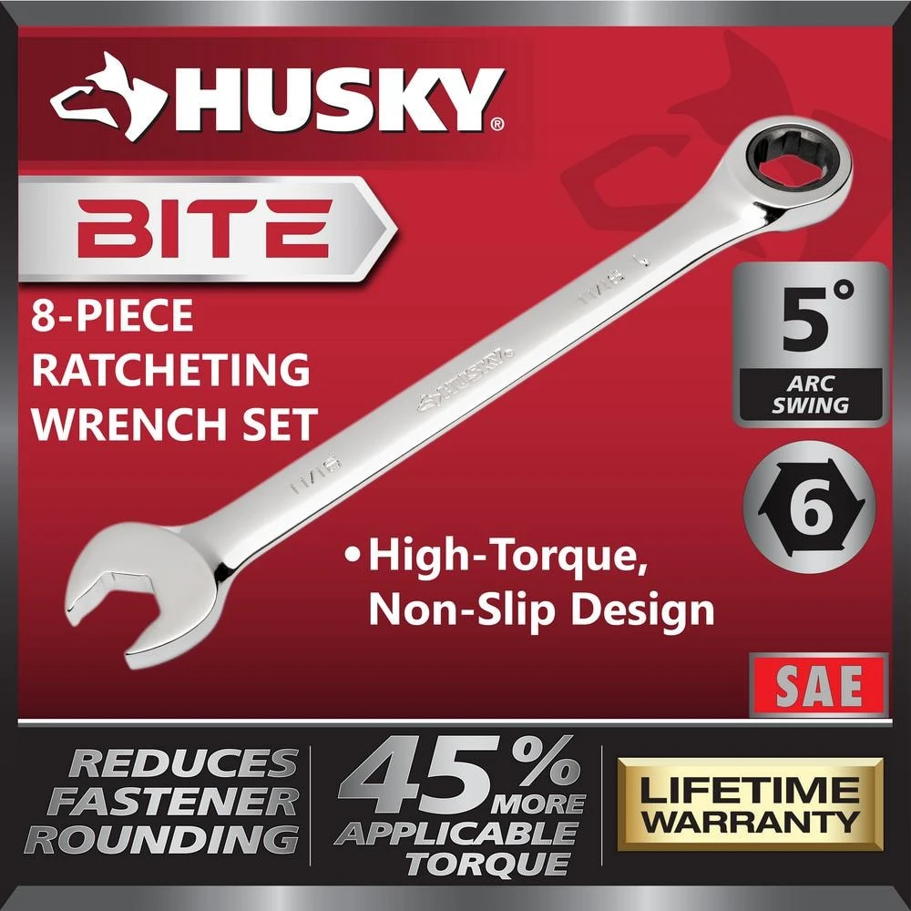 Husky BITE SAE 72-Tooth Ratcheting Wrench Set (8-Piece) 2 Husky BITE SAE 72-Tooth Ratcheting Wrench Set (8-Piece) - Image 2