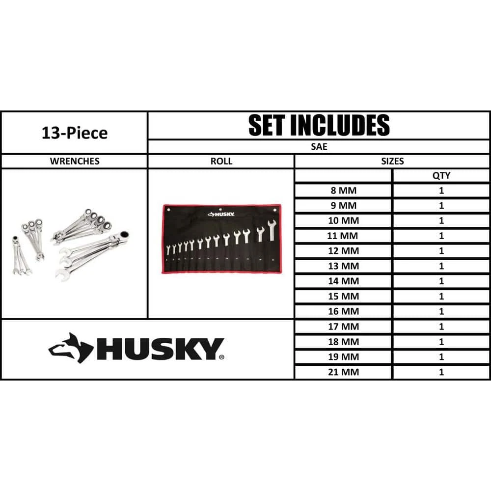 Husky Master Metric Flex Head Ratcheting Wrench Set (13-Piece) 7 Husky Master Metric Flex Head Ratcheting Wrench Set (13-Piece) - Image 7