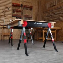 Husky 25.5 In. X 42.5 W/25.5 In. To 32.5 In. H Adjustable Saw Horse And Jobsite Table With 1300 Lbs. Capacity - 1 Each -Husky Shop husky saw horses 90822 1f 1000