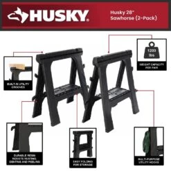 Husky 28 In. W X 31 In. H Folding Sawhorse (2-Pack) -Husky Shop husky saw horses 999 7400 40 1000