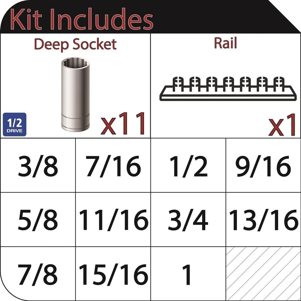 Husky 1/2 In. Drive Deep SAE Socket Set (11-Piece) 2 Husky 1/2 In. Drive Deep SAE Socket Set (11-Piece) - Image 2
