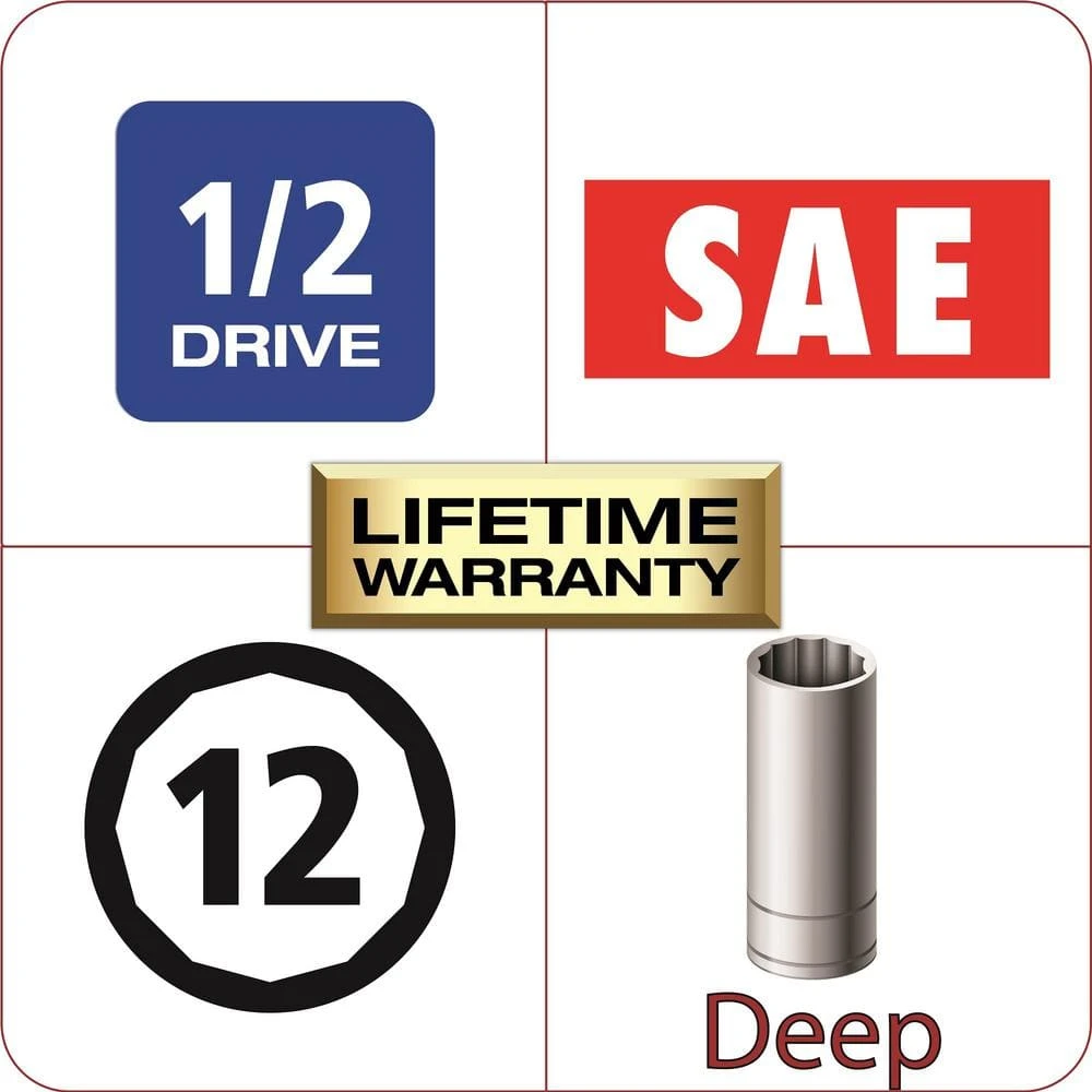 Husky 1/2" Drive 12 Point Deep SAE Socket 1-1/4" 2 Husky 1/2" Drive 12 Point Deep SAE Socket 1-1/4" - Image 2