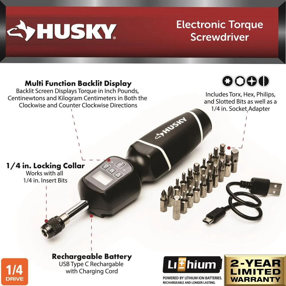 Husky 8-40 In./lbs. 1/4 In. Drive Electronic Torque Screwdriver 2 Husky 8-40 In./lbs. 1/4 In. Drive Electronic Torque Screwdriver - Image 2