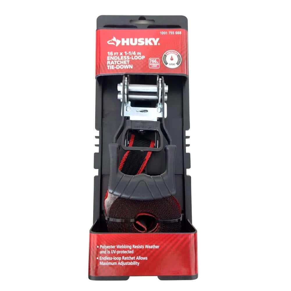Husky 1-1/4 In. X 16 Ft. Endless Loop Ratchet Tie-Down Strap 1 Husky 1-1/4 In. X 16 Ft. Endless Loop Ratchet Tie-Down Strap