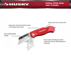 Husky Folding Lock-Back Utility Knife, Red With 10-Blades -Husky Shop husky utility knives 99979 1f 1000