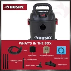 Husky 4 Gallon 3.0 Peak HP Wet Dry Vac Shop Vacuum With Locking Hose, Wands, Filters, Crevice, Gulper And Floor Nozzles -Husky Shop husky wet dry vacuums at18303p 4a 66 1000
