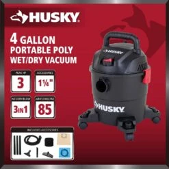 Husky 4 Gallon 3.0 Peak HP Wet Dry Vac Shop Vacuum With Locking Hose, Wands, Filters, Crevice, Gulper And Floor Nozzles -Husky Shop husky wet dry vacuums at18303p 4a a0 1000