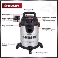 Husky 6 Gallon 4.0 Peak HP Stainless Steel Wet Dry Vac Shop Vacuum With Locking Hose, Wands, Filters, Dust Bag And Attachments -Husky Shop husky wet dry vacuums at18304 6b 1d 1000