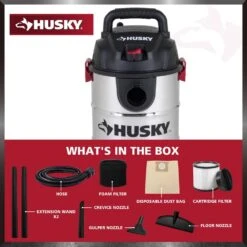 Husky 6 Gallon 4.0 Peak HP Stainless Steel Wet Dry Vac Shop Vacuum With Locking Hose, Wands, Filters, Dust Bag And Attachments -Husky Shop husky wet dry vacuums at18304 6b 66 1000