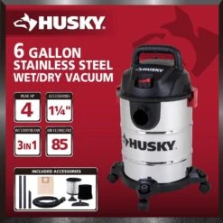 Husky 6 Gallon 4.0 Peak HP Stainless Steel Wet Dry Vac Shop Vacuum With Locking Hose, Wands, Filters, Dust Bag And Attachments -Husky Shop husky wet dry vacuums at18304 6b a0 1000