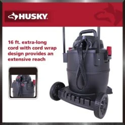 Husky 16 Gallon 6.5 Peak HP Wet Dry Vac Shop Vacuum Cart With Locking Hose, Wands, Filters, Dust Bag And Accessory Attachments -Husky Shop husky wet dry vacuums at18621p 16a 4f 1000
