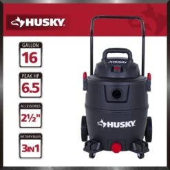 Husky 16 Gallon 6.5 Peak HP Wet Dry Vac Shop Vacuum Cart With Locking Hose, Wands, Filters, Dust Bag And Accessory Attachments -Husky Shop husky wet dry vacuums at18621p 16a c3 1000