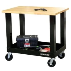 Husky Ready-To-Assemble 3 Ft. Portable Solid Wood Top Workbench With Casters In Black -Husky Shop husky workbenches g3600s us 40 1000