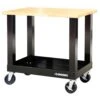 Husky Ready-To-Assemble 3 Ft. Portable Solid Wood Top Workbench With Casters In Black