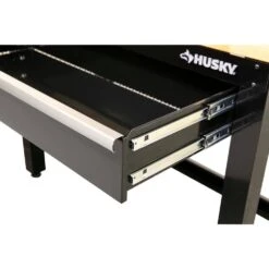 Husky 48 In. W X 20 In. D 1-Drawer Black Workbench With Pegboard And Solid Wood Top -Husky Shop husky workbenches g4801s us 1d 1000