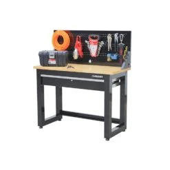 Husky 48 In. W X 20 In. D 1-Drawer Black Workbench With Pegboard And Solid Wood Top -Husky Shop husky workbenches g4801s us 4f 1000