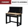 Husky 48 In. W X 20 In. D 1-Drawer Black Workbench With Pegboard And Solid Wood Top