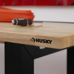 Husky Ready-To-Assemble 6 Ft. Folding Adjustable Height Solid Wood Top Workbench In Black -Husky Shop husky workbenches g7200fw us 66 1000