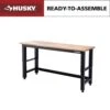 Husky 72 In. W X 24 In. D Adjustable Height Black Workbench For Ready To Assemble Steel Garage Storage System