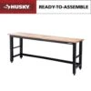 Husky 96 In. W X 24 In. D Adjustable Height Black Workbench, Solid Wood Top For Ready To Assemble Steel Garage Storage System