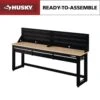 Husky Ready-To-Assemble 96 In. W X 20 In. 3-Drawer Black Workbench With Solid Wood Top And Pegboard