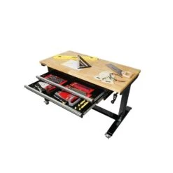 Husky Tool Storage 46 In. W X 24 In. D 2-Drawer Adjustable Height Black Worktable With Solid Wood Top -Husky Shop husky workbenches holt4602b12 66 1000