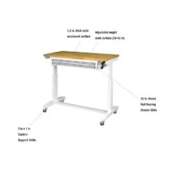 Husky 46 In. W X 24 In. D 2-Drawer Adjustable Height White Worktable With Solid Wood Top -Husky Shop husky workbenches holt4602bj2 1d 1000