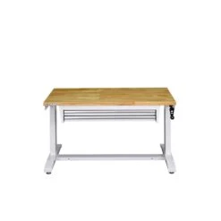 Husky 46 In. W X 24 In. D 2-Drawer Adjustable Height White Worktable With Solid Wood Top -Husky Shop husky workbenches holt4602bj2 1f 1000