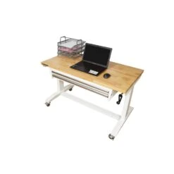 Husky 46 In. W X 24 In. D 2-Drawer Adjustable Height White Worktable With Solid Wood Top -Husky Shop husky workbenches holt4602bj2 77 1000