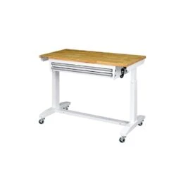 Husky 46 In. W X 24 In. D 2-Drawer Adjustable Height White Worktable With Solid Wood Top -Husky Shop husky workbenches holt4602bj2 c3 1000