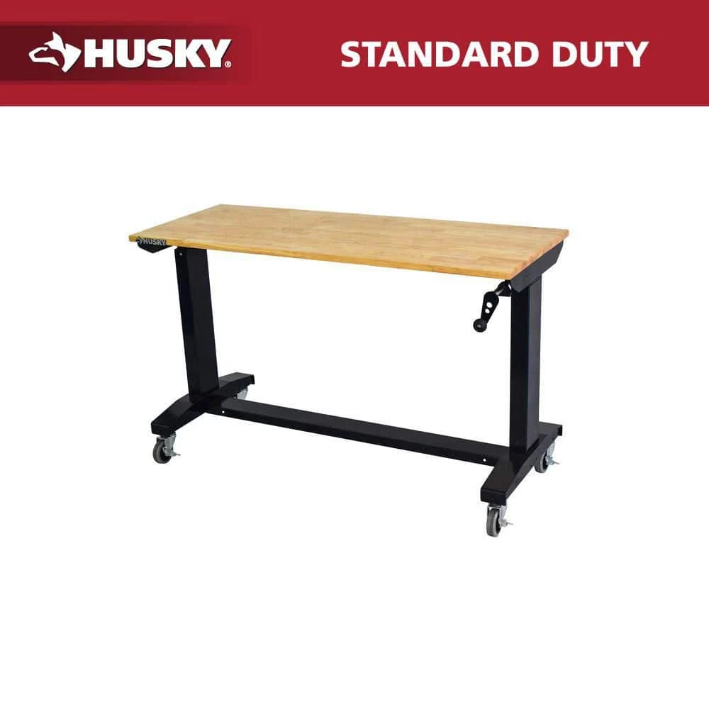 Husky 46 In. Wide X 18 In. Deep Adjustable Height Work Table With Wood Top, Gloss Black 1 Husky 46 In. Wide X 18 In. Deep Adjustable Height Work Table With Wood Top, Gloss Black