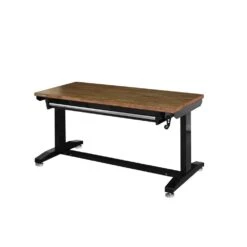 Husky 52 In. W X 24 In. D 1-Drawer Adjustable Height Gloss Black Workbench With Dark Stained Wood Top -Husky Shop husky workbenches holt5201b11 1f 1000