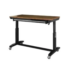 Husky 52 In. W X 24 In. D 1-Drawer Adjustable Height Gloss Black Workbench With Dark Stained Wood Top -Husky Shop husky workbenches holt5201b11 4f 1000